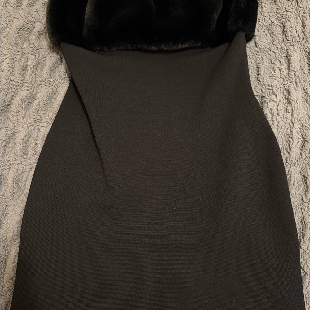 Express Strapless Black Faux Fur Trim Dress